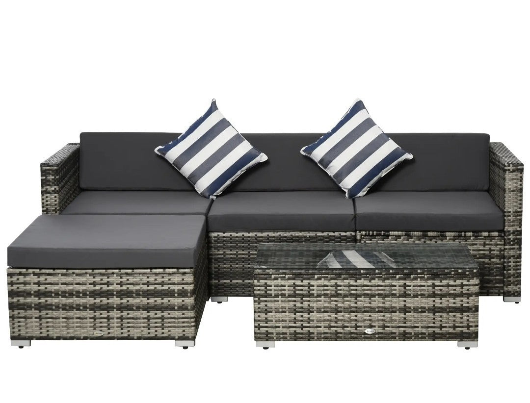 4-Seater Rattan Garden Sofa Set | Wicker Sectional with Cushions, Grey