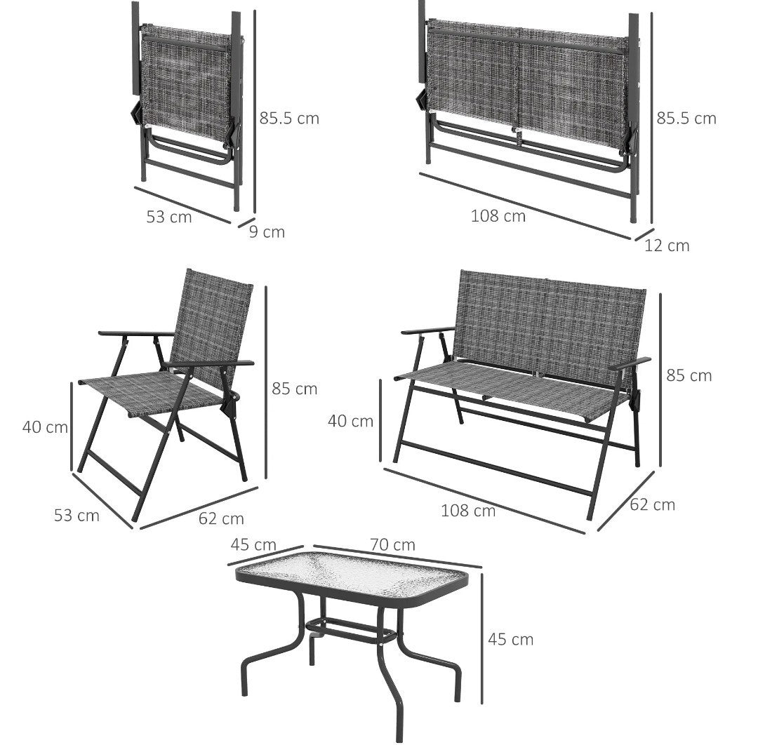 4-Piece Metal Garden Sofa Set | Foldable Patio Furniture, Grey