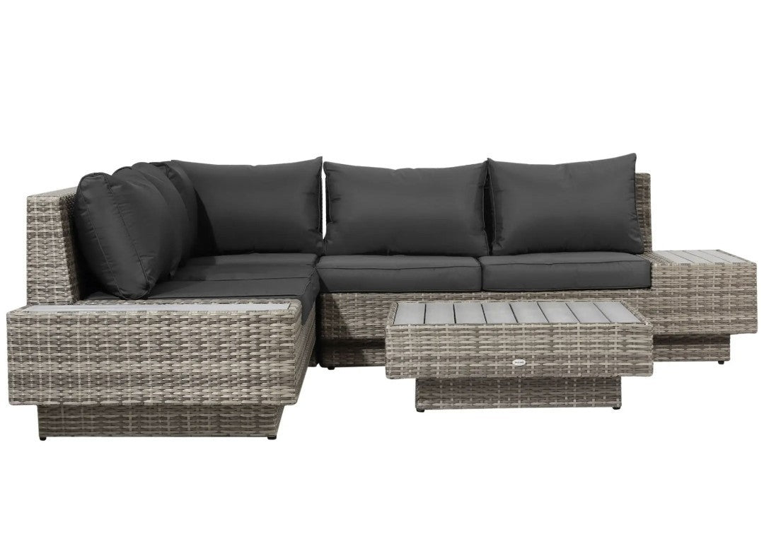 4-Piece Rattan Garden Corner Sofa & Coffee Table Set | Outdoor Sectional Furniture