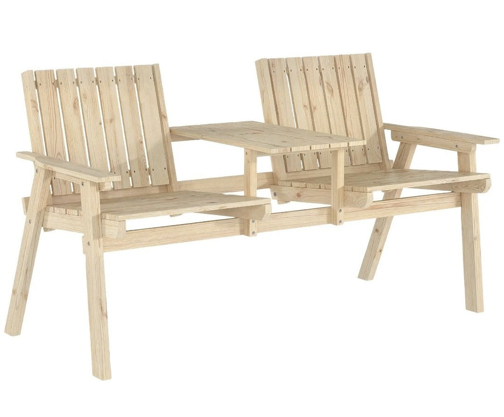 2-Seater Garden Loveseat with Middle Table | Wood Finish Patio Furniture