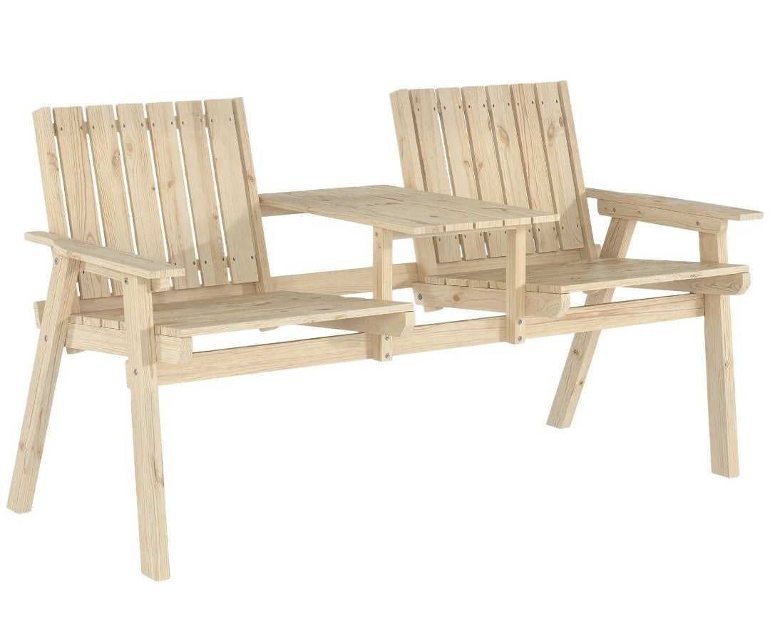 2-Seater Garden Loveseat with Middle Table | Wood Finish Patio Furniture