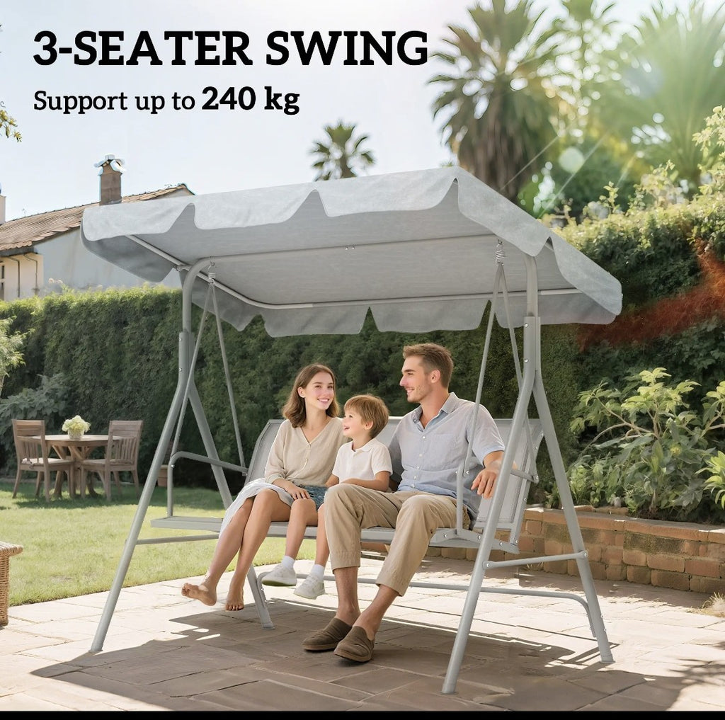 3-Seater Garden Swing Chair with Canopy – Light Grey