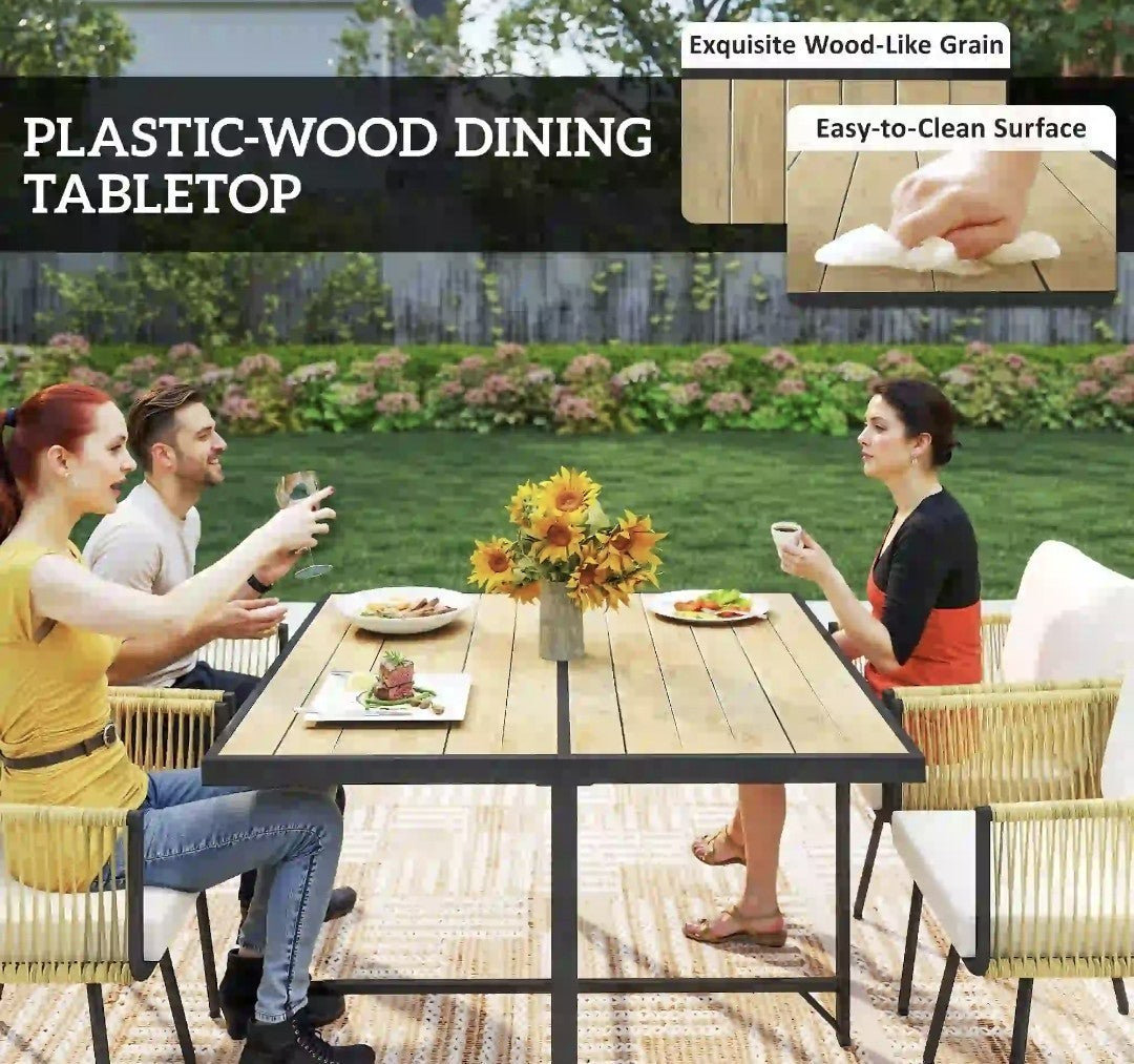 5-Piece Garden Dining Set with Armchairs – Beige | FSC Certified Metal & Wood-Plastic