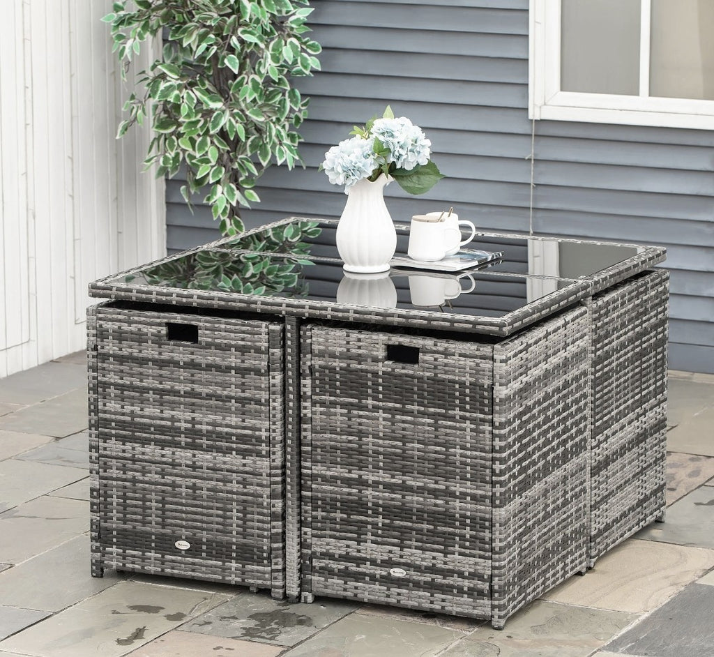 9-Piece 8-Seater Rattan Garden Dining Set with Wicker Table – Grey