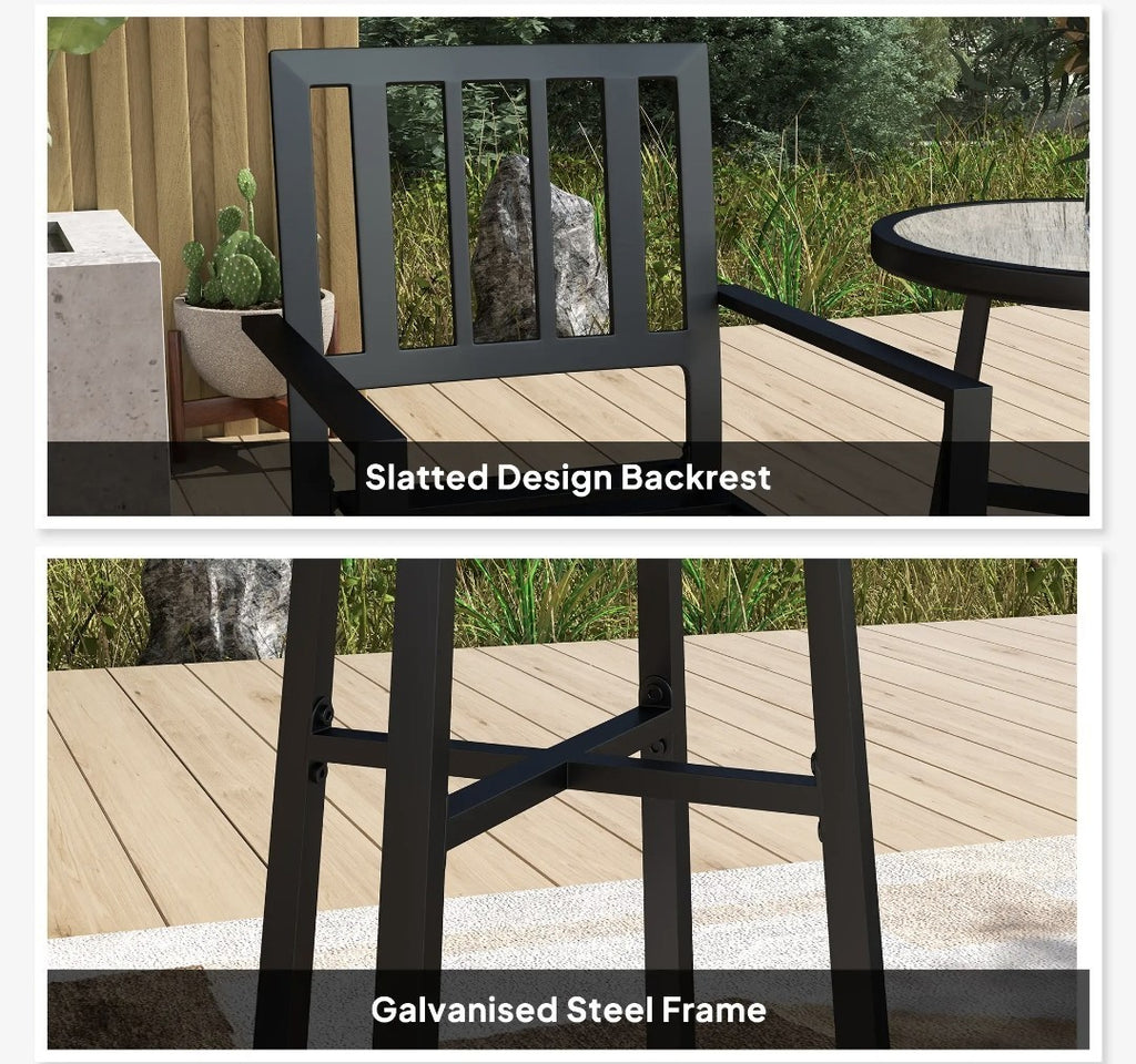 3-Piece Patio Garden Set | Plastic Top Table & Stackable Chairs | Galvanised Steel Frame