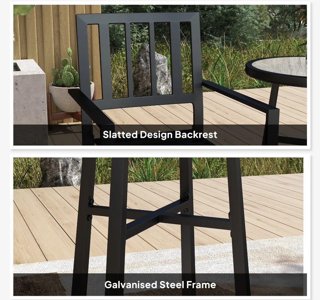 3-Piece Patio Garden Set | Plastic Top Table & Stackable Chairs | Galvanised Steel Frame