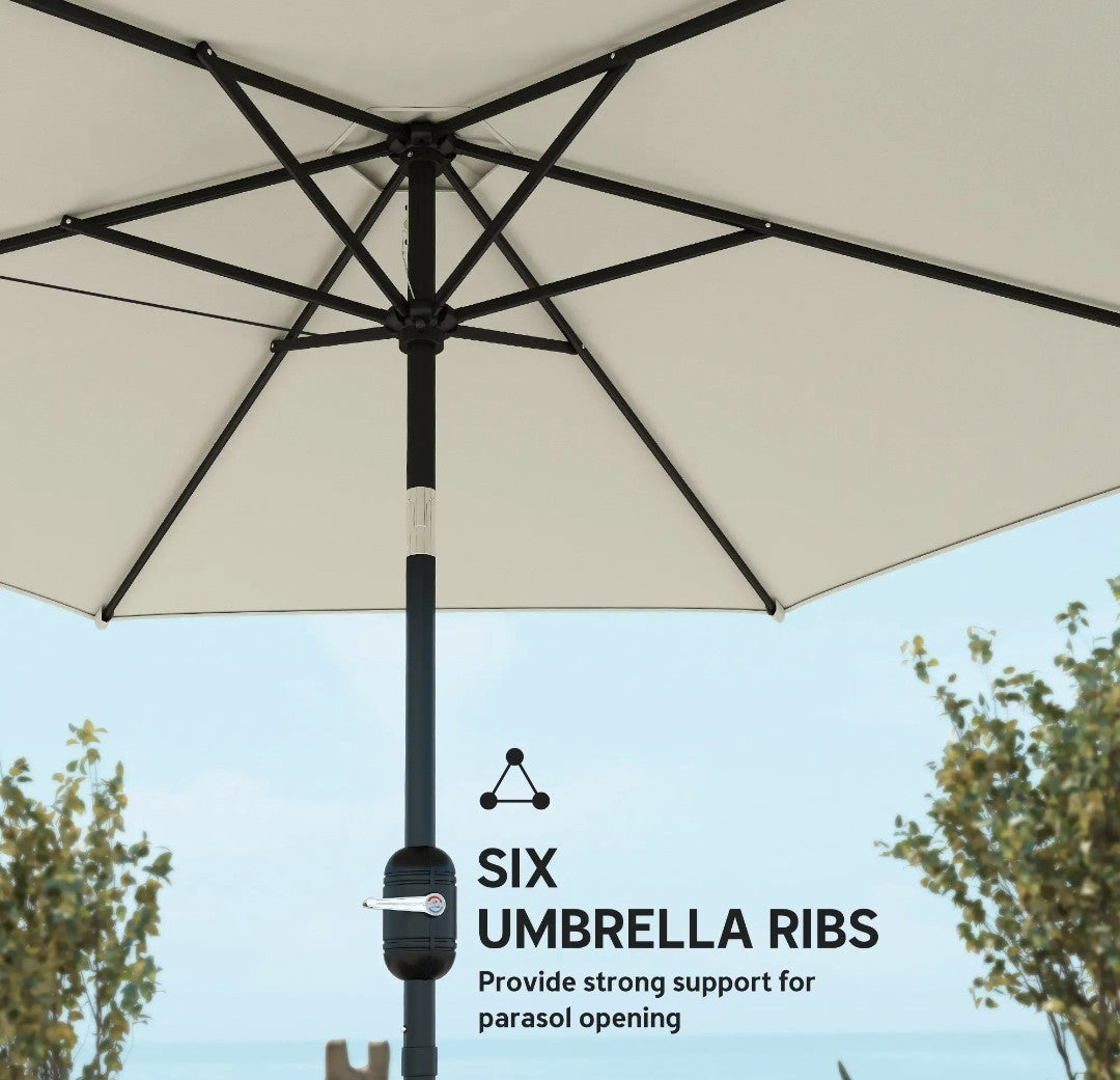 2.6m Garden Parasol with Tilt & Crank – Cream White