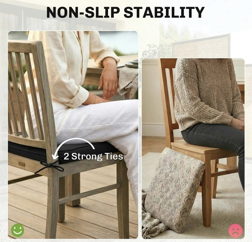 Garden Chair Seat Cushions | Set of 2 | 7cm Foam | Water-Resistant | Black