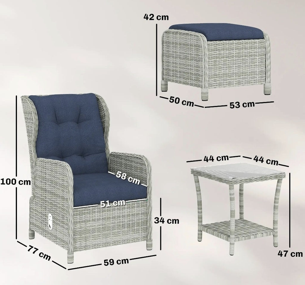 5-Piece Rattan Garden Set | Reclining Chairs, Footstools & Cushions | Light Grey
