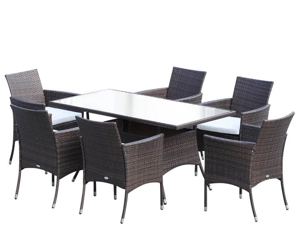 7-Piece Rattan Garden Dining Set with Cushions – Brown