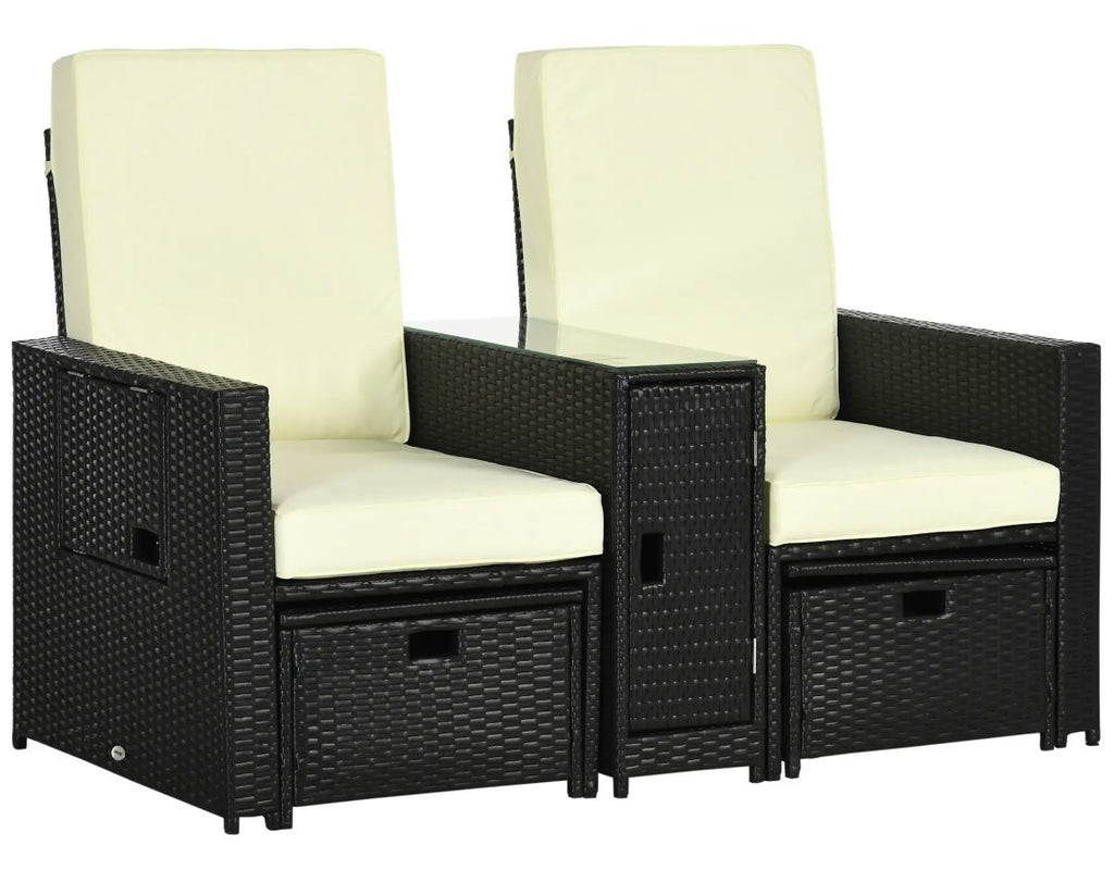 5-Piece PE Rattan Garden Sofa Set – Black with Beige Cushions