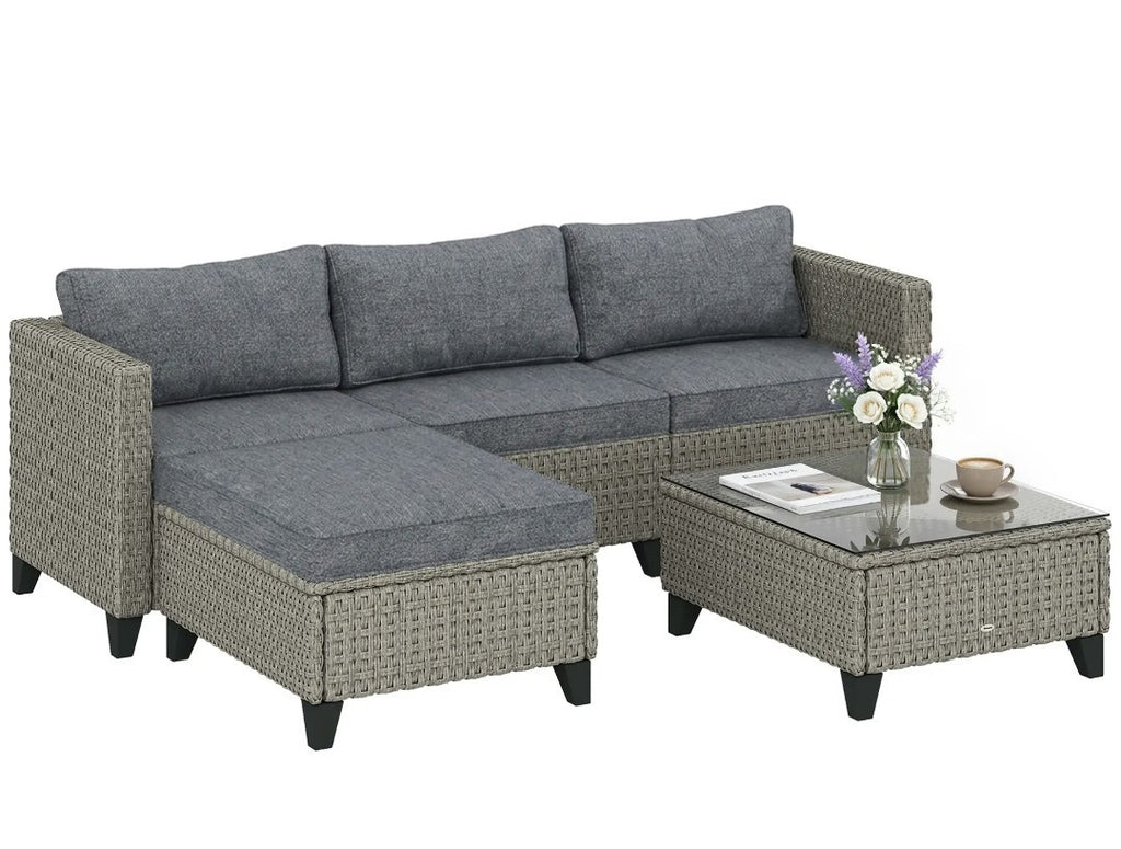 5-Piece Rattan Corner Sofa Set with Coffee Table – Dark Grey