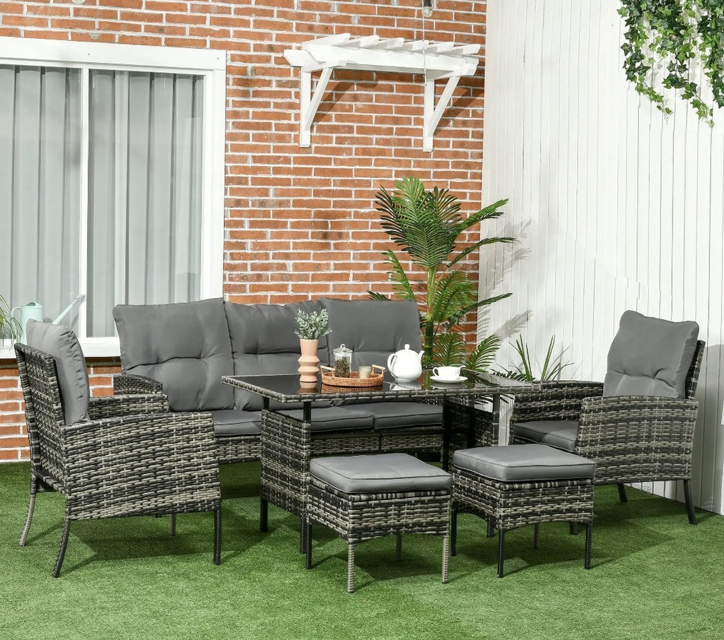 5-Seater Rattan Garden Sofa Set | 2 Armchairs & 3-Seater Wicker Sofa – Mix Grey