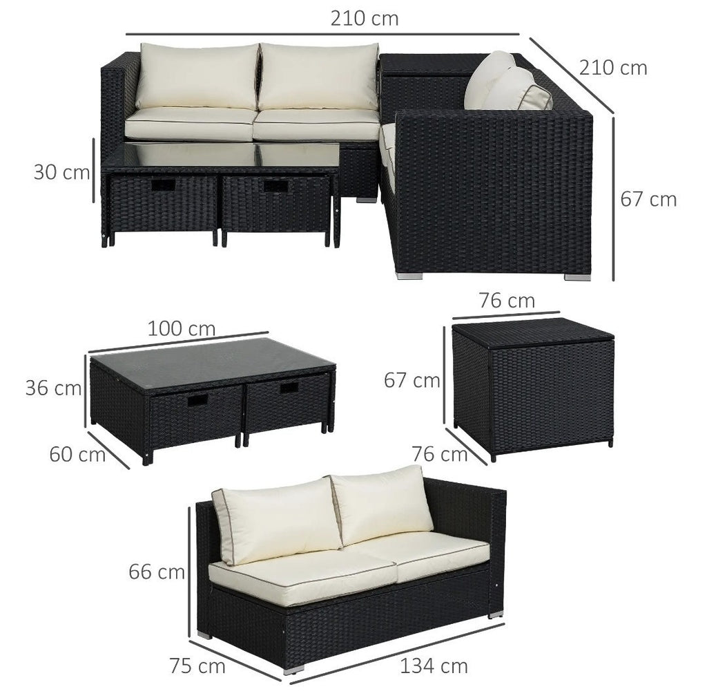 4-Seater Rattan Garden Set with Storage Box & 2-Drawer Coffee Table | Black