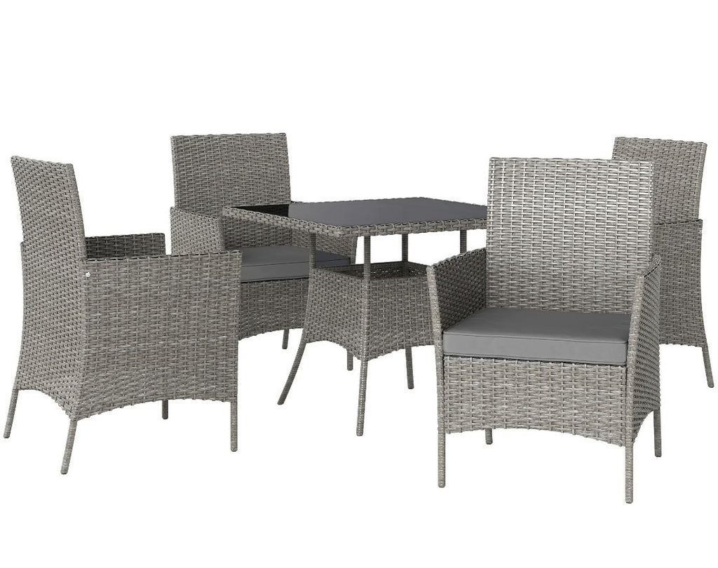 5-Piece Rattan Garden Dining Set with Cushions – Light Grey