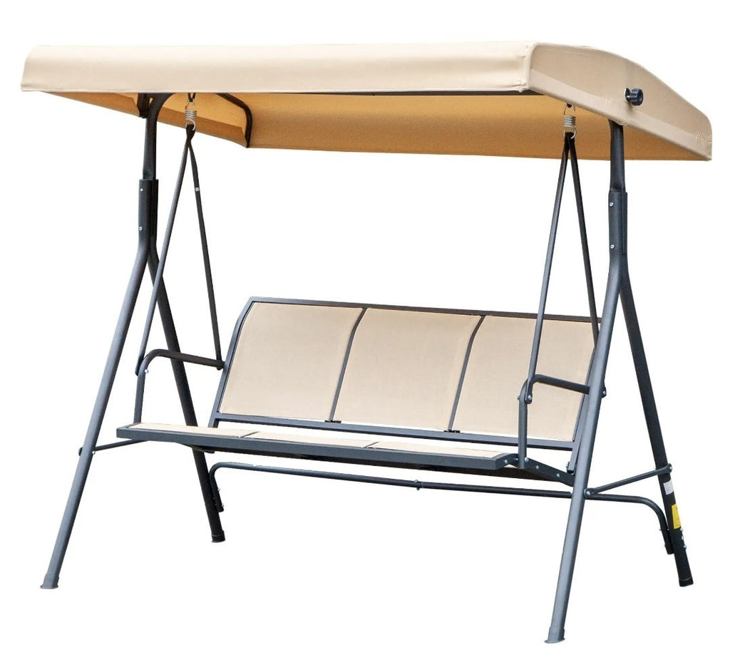 3-Seater Garden Swing Chair with Canopy – Beige