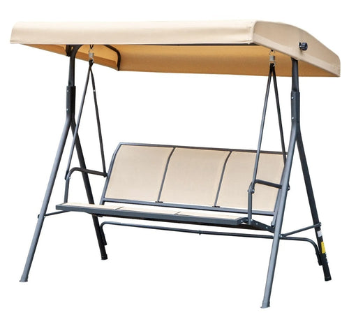 3-Seater Garden Swing Chair with Canopy – Beige