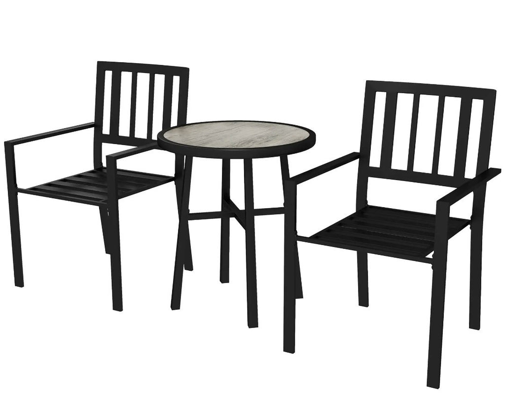 3-Piece Patio Garden Set | Plastic Top Table & Stackable Chairs | Galvanised Steel Frame