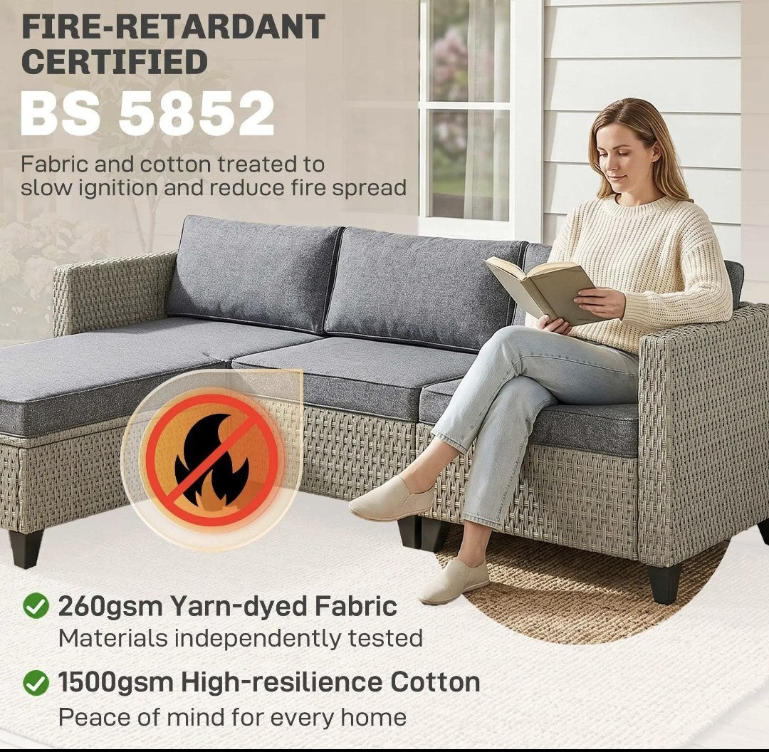 5-Piece Rattan Corner Sofa Set with Coffee Table – Dark Grey