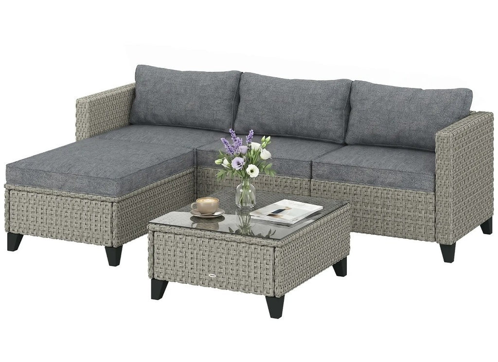 5-Piece Rattan Corner Sofa Set with Coffee Table – Dark Grey