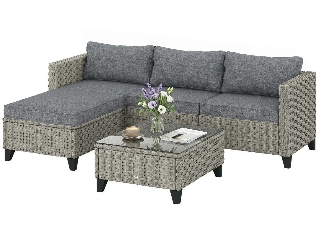 5-Piece Rattan Corner Sofa Set with Coffee Table – Dark Grey