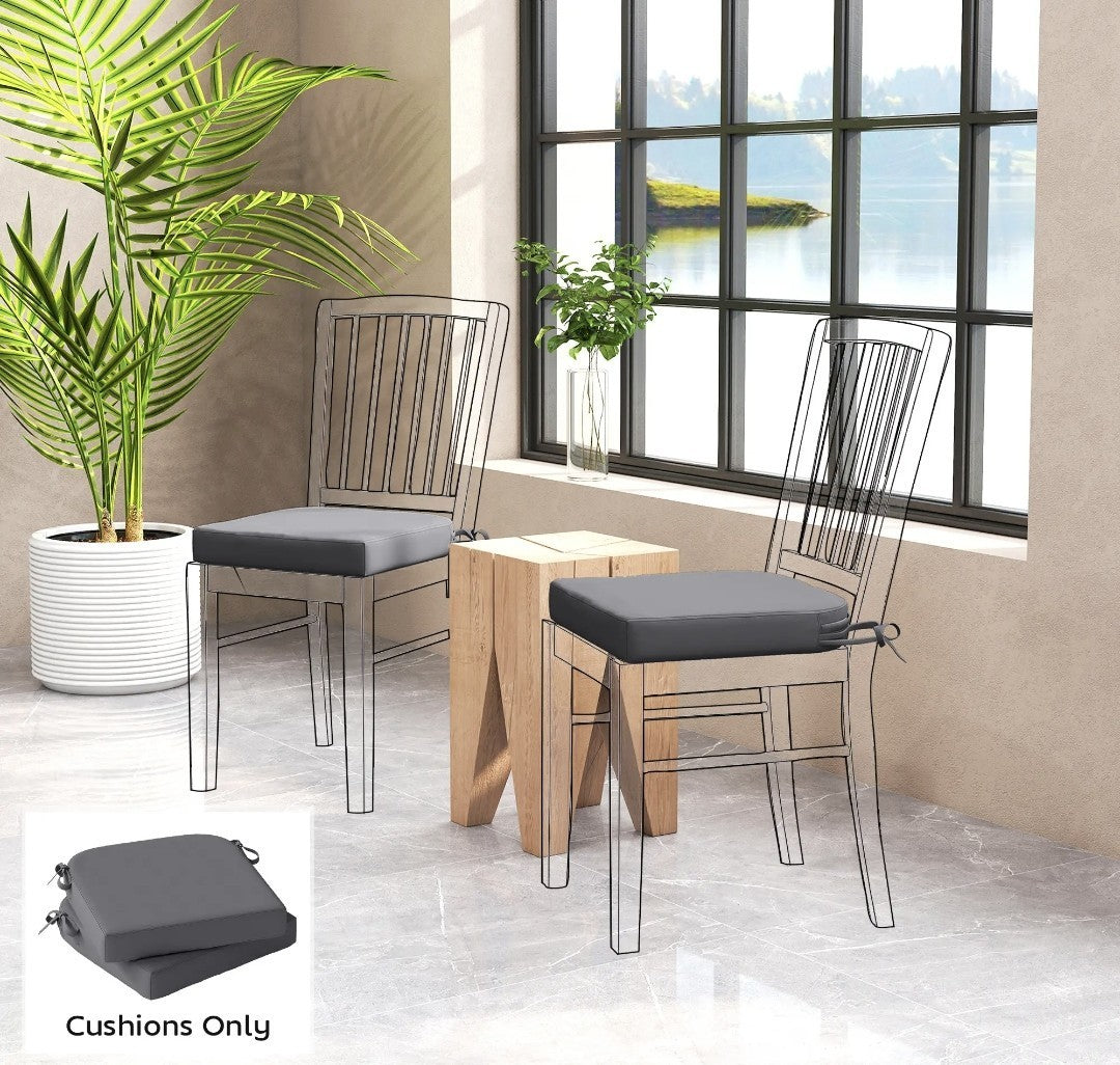 Garden Chair Seat Cushions | Set of 2 | 7cm Foam | Water-Resistant | Dark Grey
