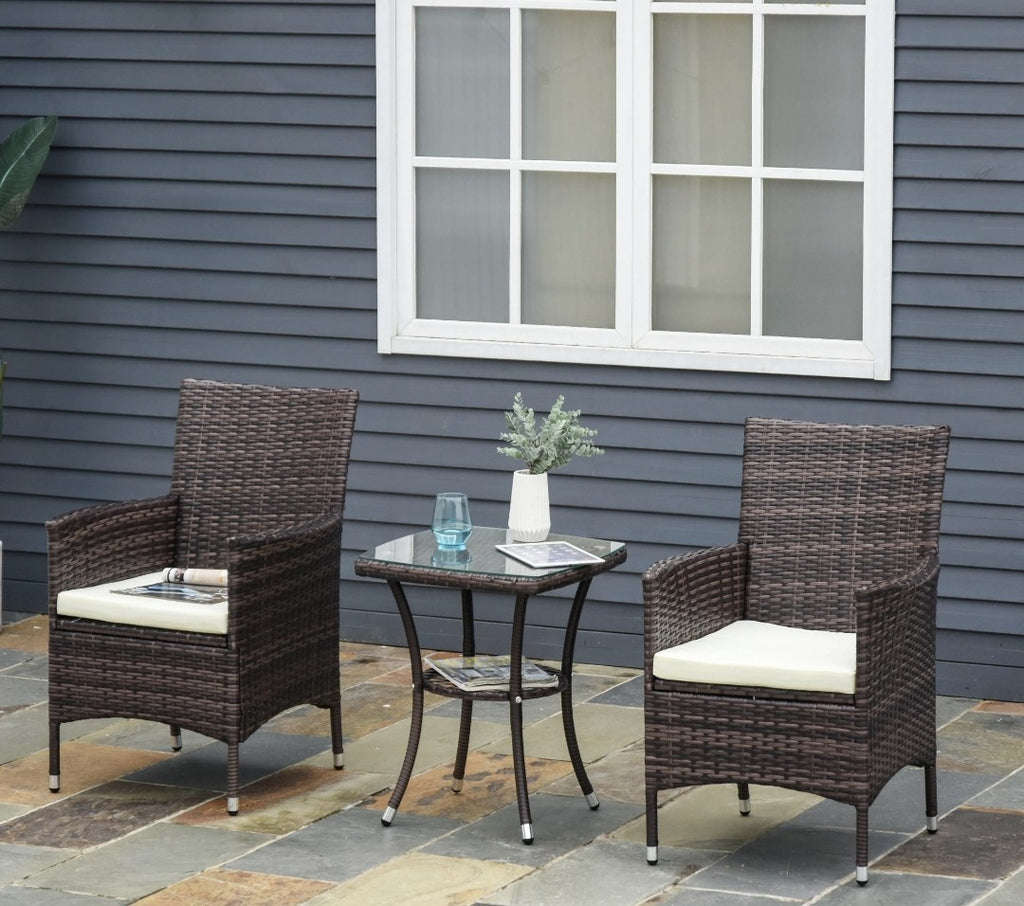 3-Piece Rattan Garden Bistro Set with 2-Tier Table | Brown
