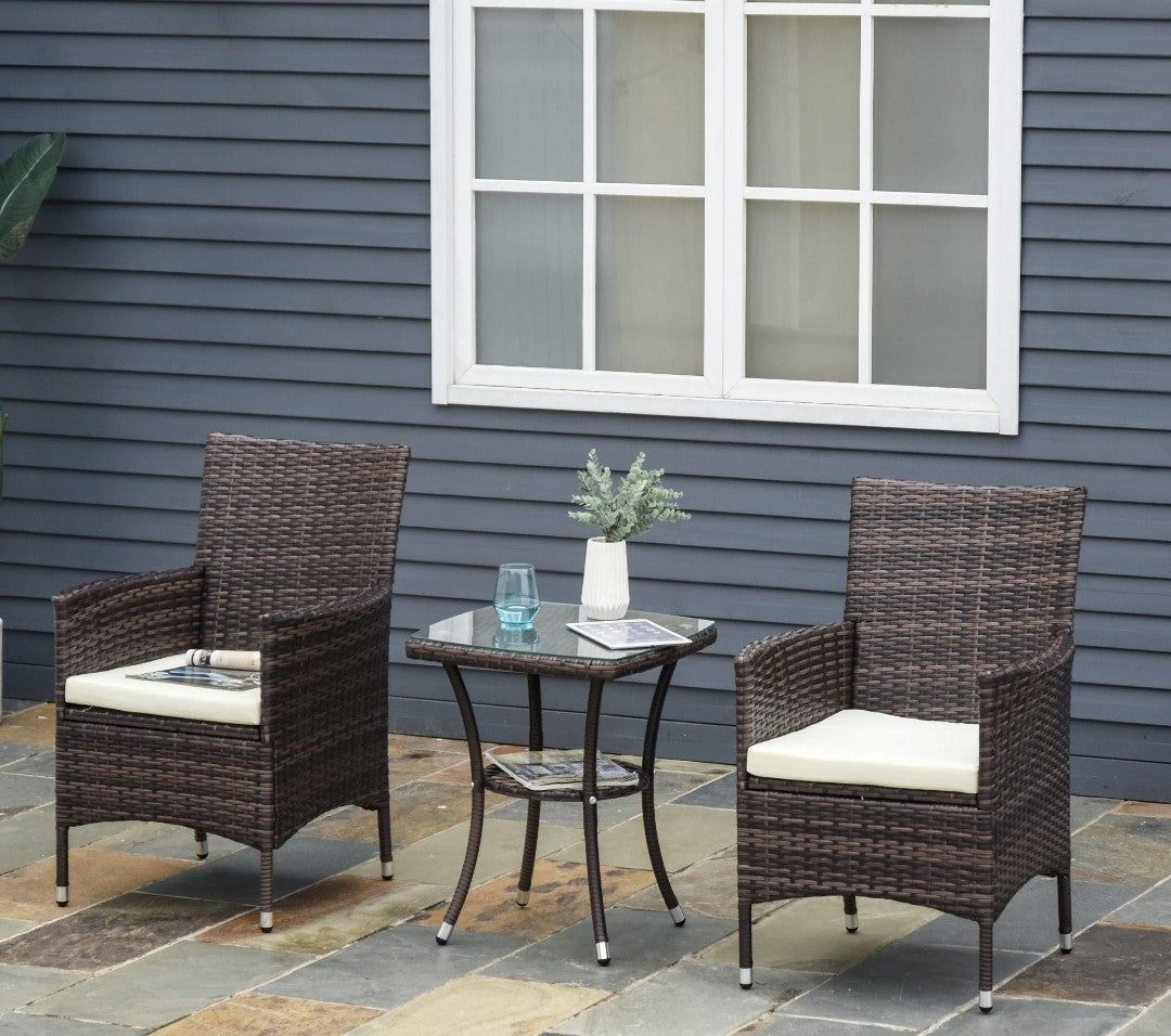 3-Piece Rattan Garden Bistro Set with 2-Tier Table | Brown