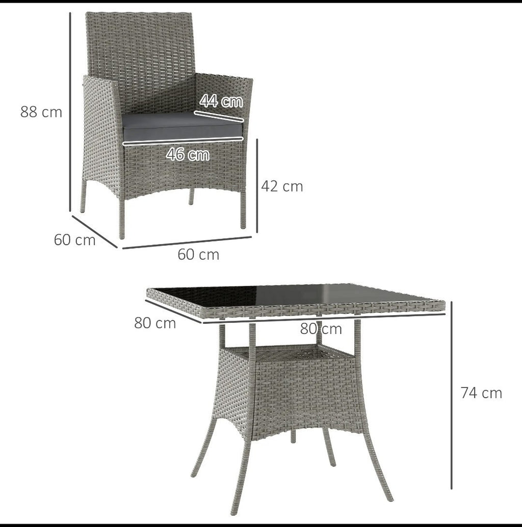 5-Piece Rattan Garden Dining Set with Cushions – Light Grey