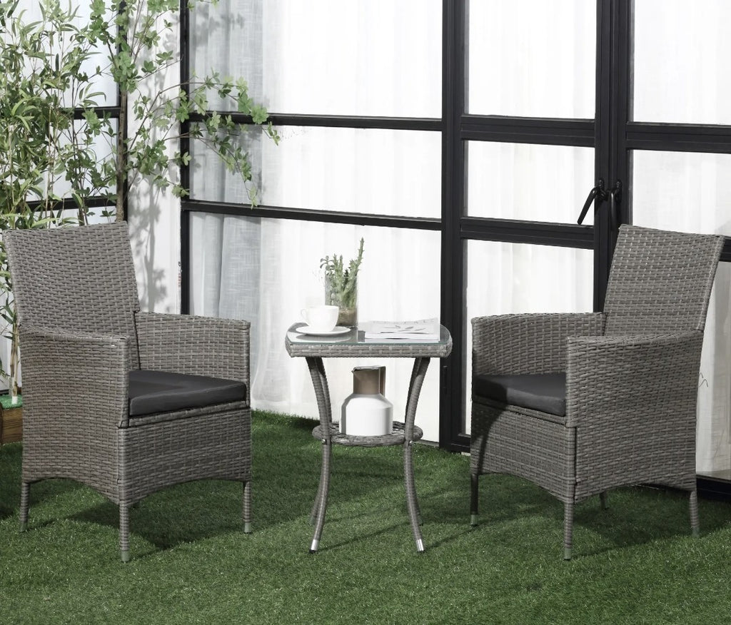 3-Piece Rattan Garden Bistro Set with 2-Tier Table | Grey