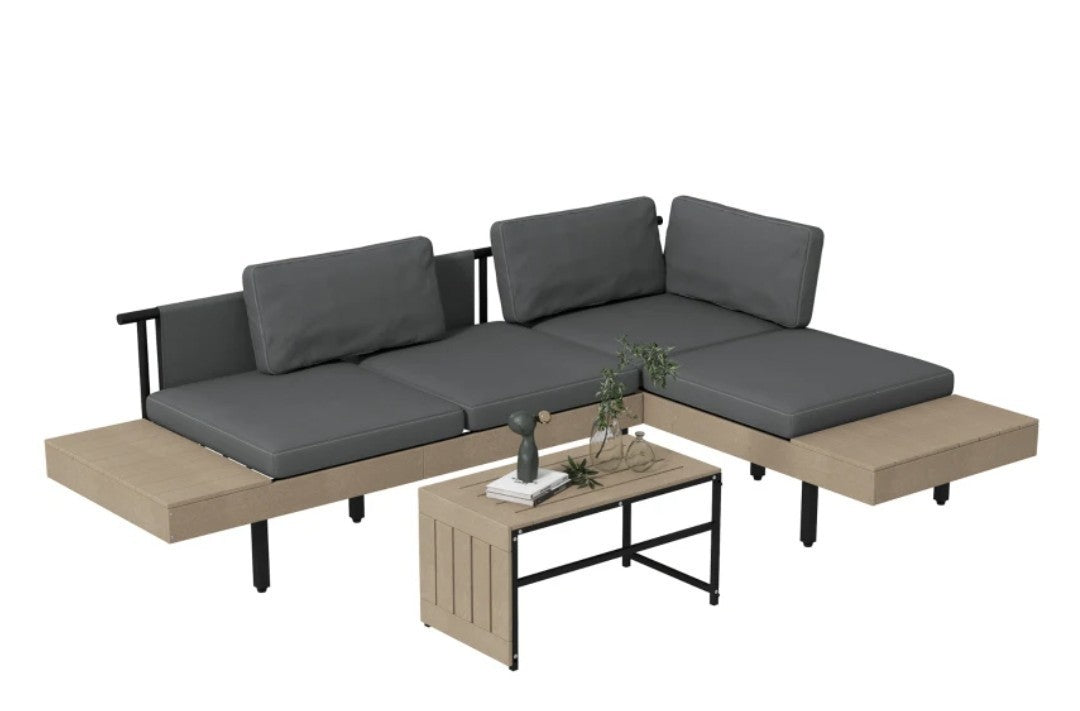 3-Piece L-Shaped Garden Sofa Set with Coffee Table – Grey