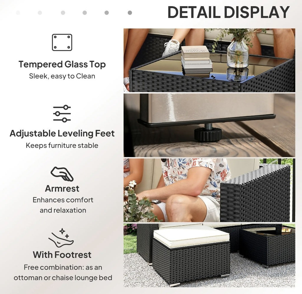 3-Piece PE Rattan Corner Sofa Set with Cushions | Black