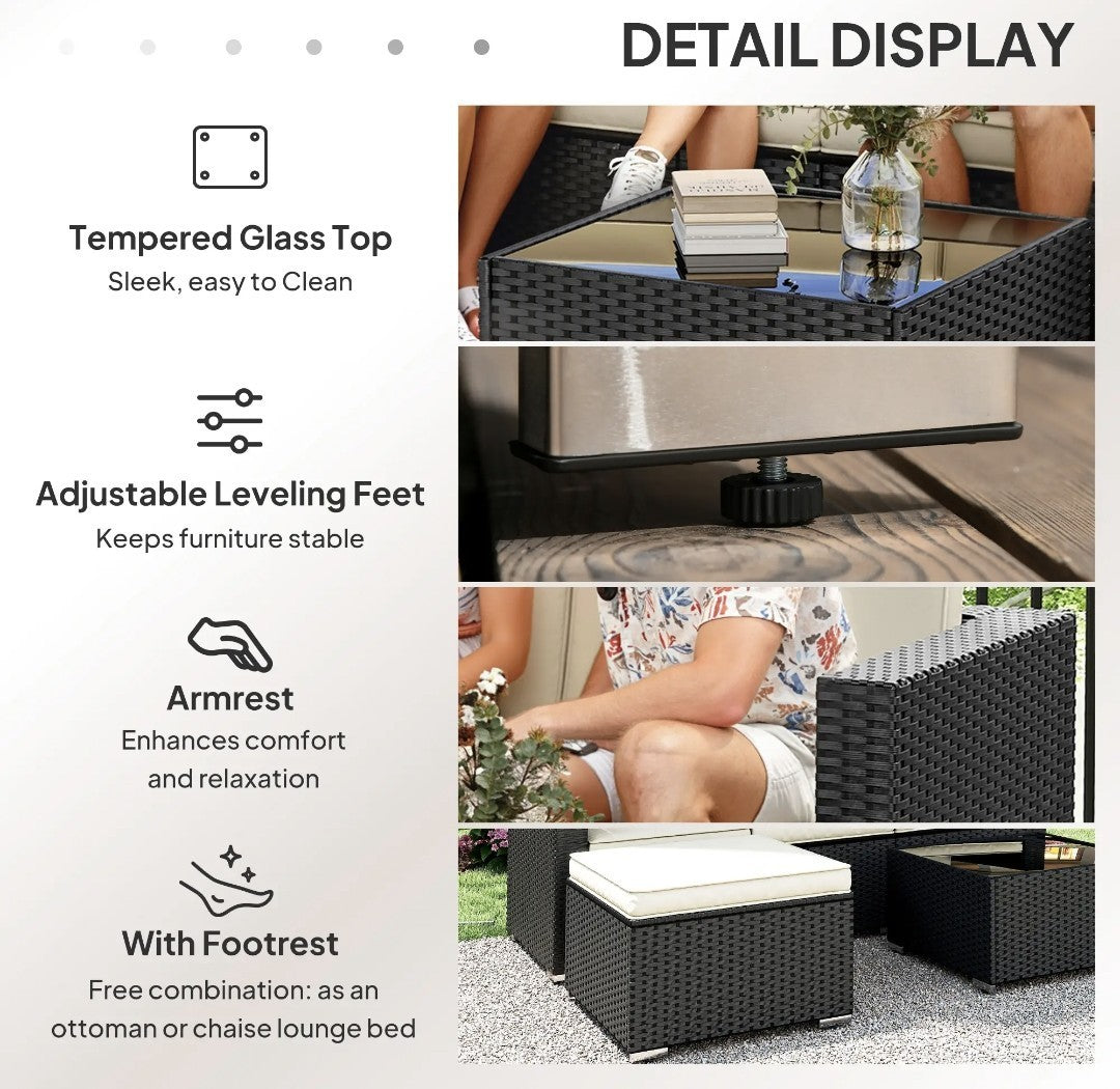 3-Piece PE Rattan Corner Sofa Set with Cushions | Black