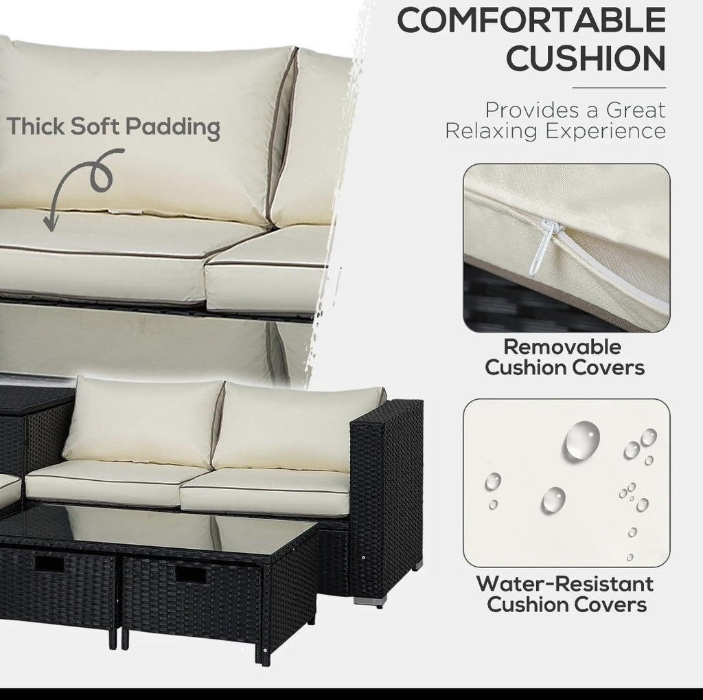 4-Seater Rattan Garden Set with Storage Box & 2-Drawer Coffee Table | Black