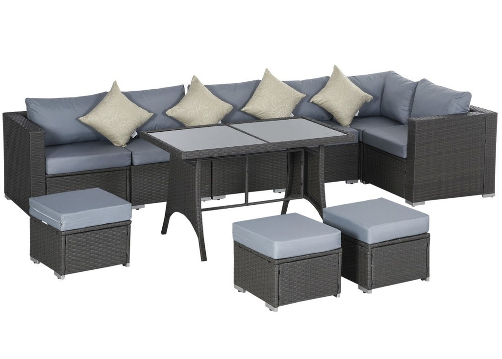 9-Seater Rattan Corner Dining & Sofa Set | 10-Piece Outdoor Garden Furniture