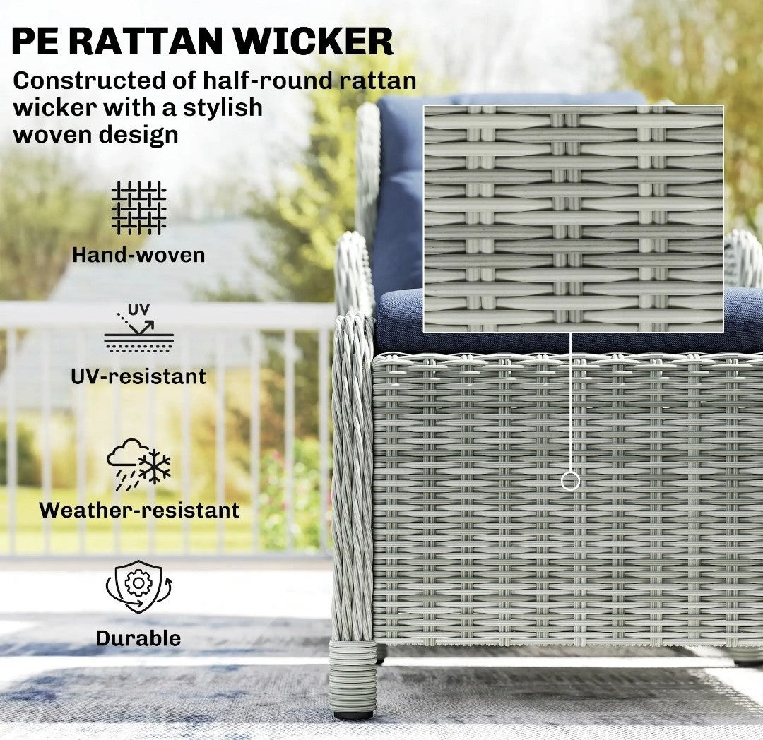 5-Piece Rattan Garden Set | Reclining Chairs, Footstools & Cushions | Light Grey