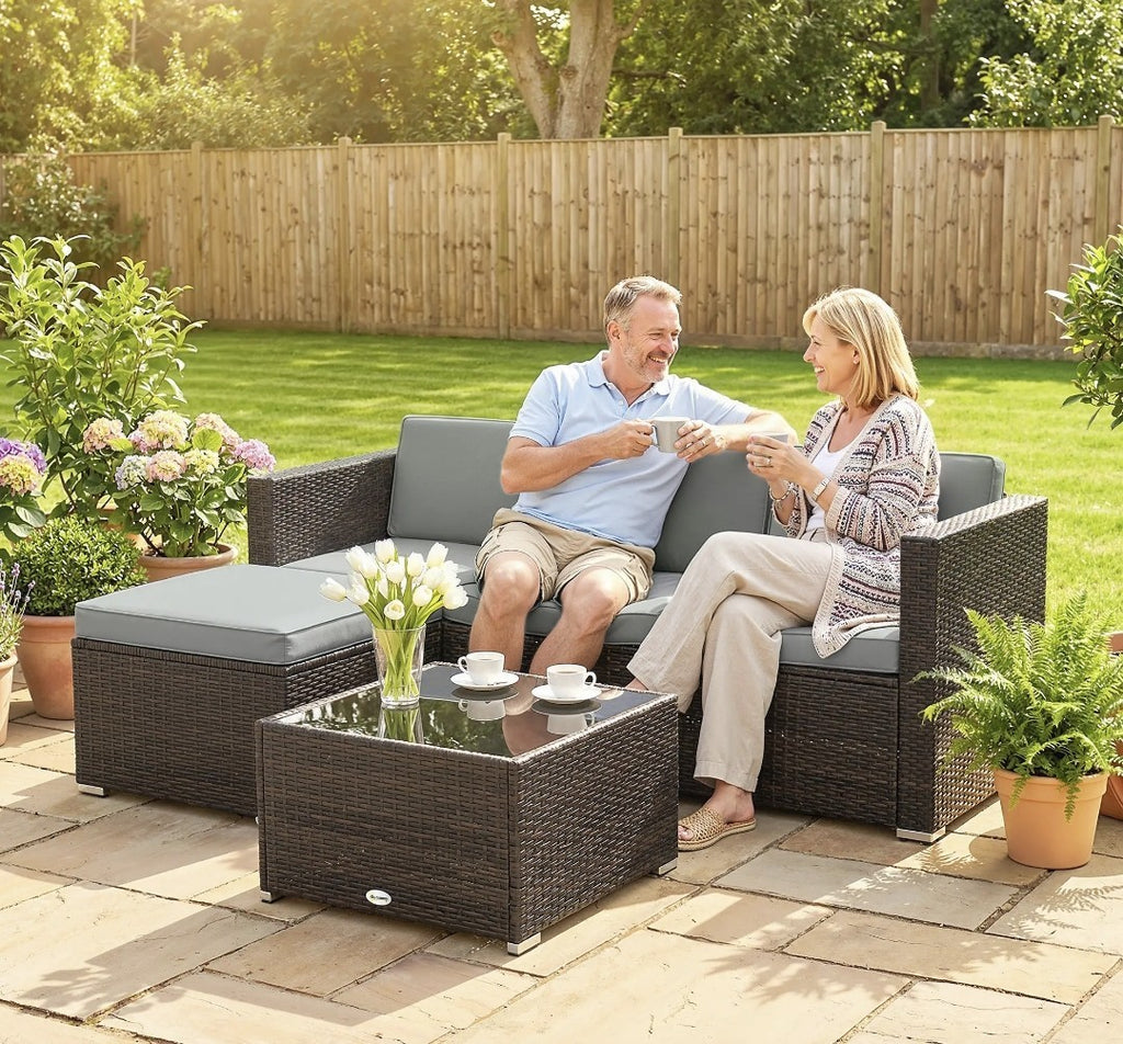 3-Piece PE Rattan Corner Sofa Set with Cushions | Light Grey