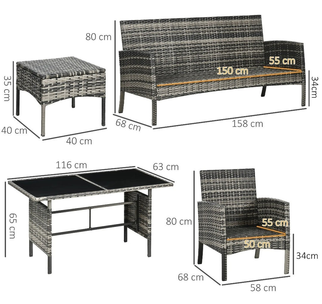 5-Seater Rattan Garden Sofa Set | 2 Armchairs & 3-Seater Wicker Sofa – Mix Grey