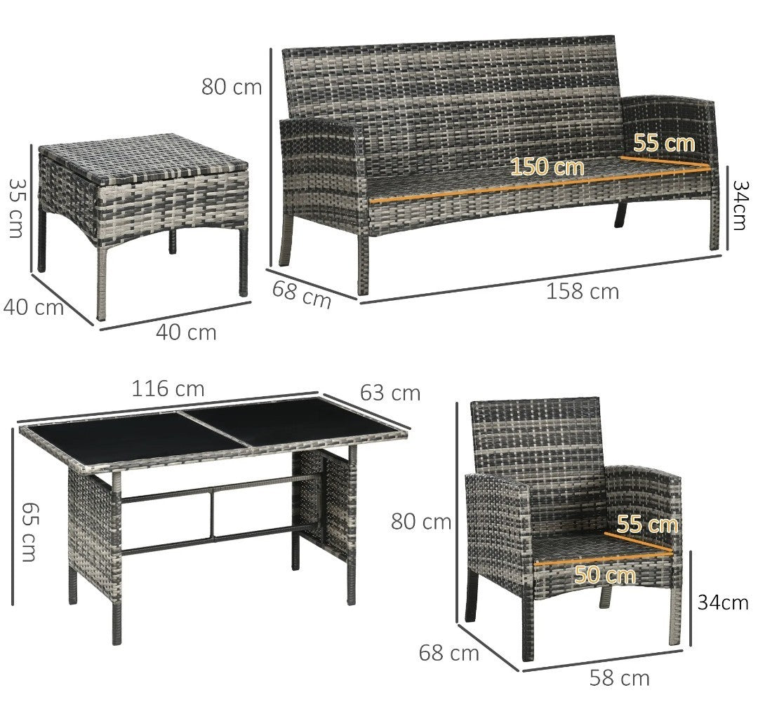 5-Seater Rattan Garden Sofa Set | 2 Armchairs & 3-Seater Wicker Sofa – Mix Grey