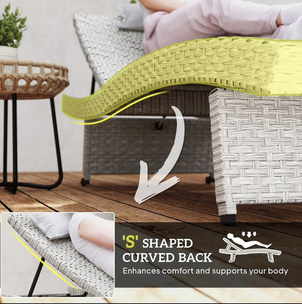 PE Rattan Sun Lounger – Grey | 4-Level Adjustable Recliner