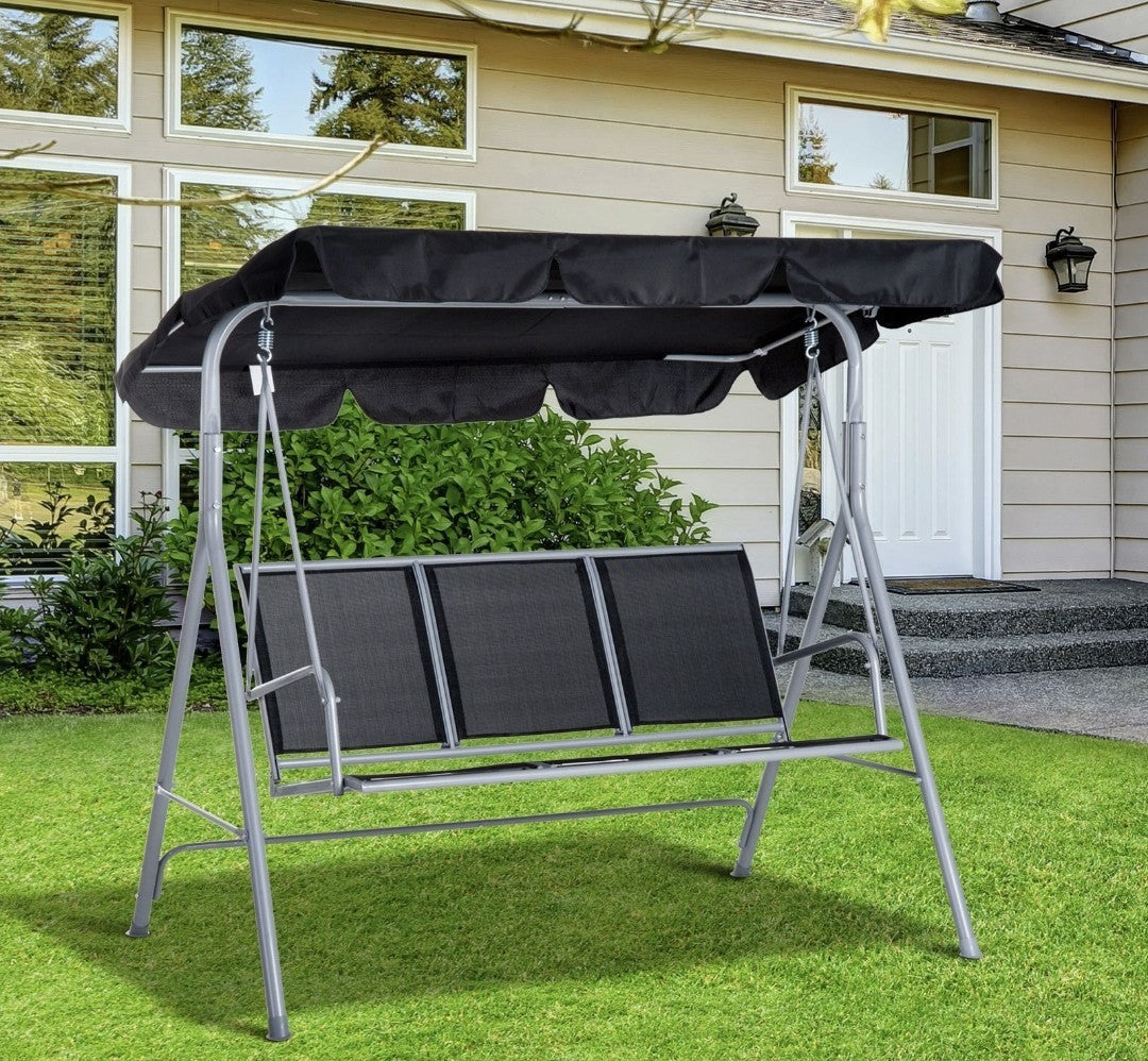 3-Seater Garden Swing Chair with Canopy – Black