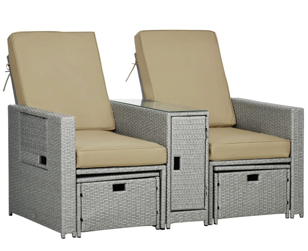 5-Piece PE Rattan Garden Sofa Set | Wicker Outdoor Furniture with Cushions | Khaki