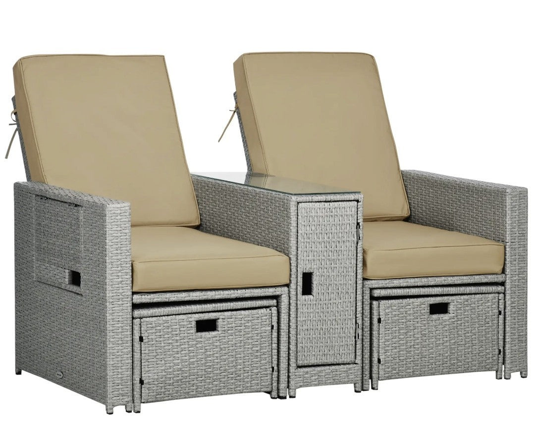 5-Piece PE Rattan Garden Sofa Set | Wicker Outdoor Furniture with Cushions | Khaki