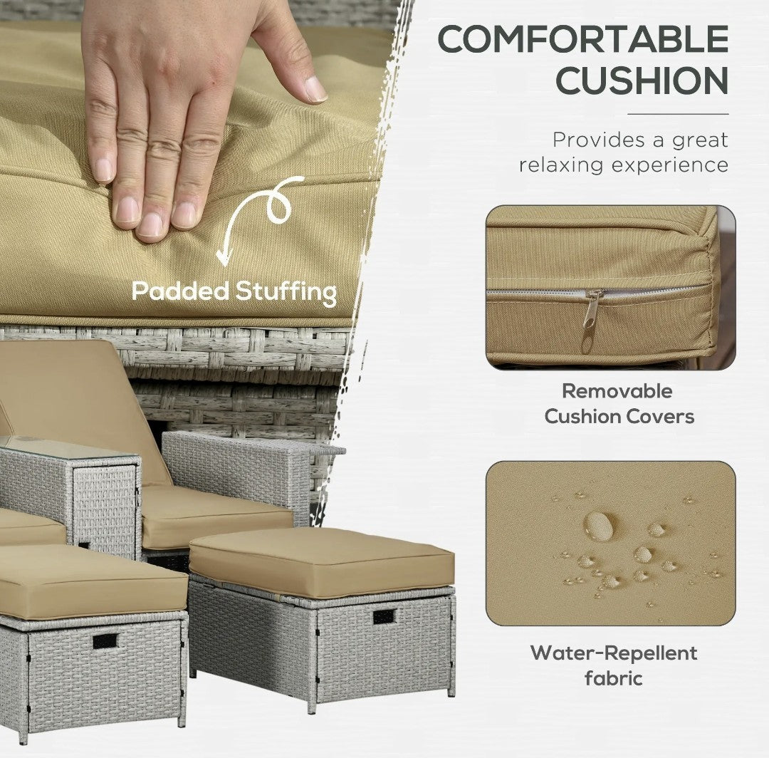 5-Piece PE Rattan Garden Sofa Set | Wicker Outdoor Furniture with Cushions | Khaki