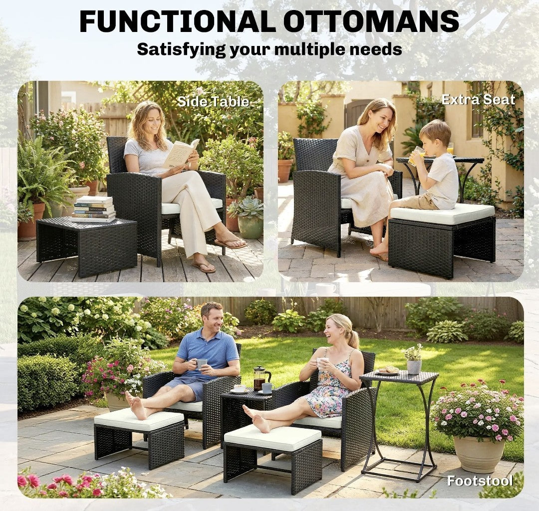 6-Piece Space-Saving Rattan Patio Furniture Set with Cushions – Black