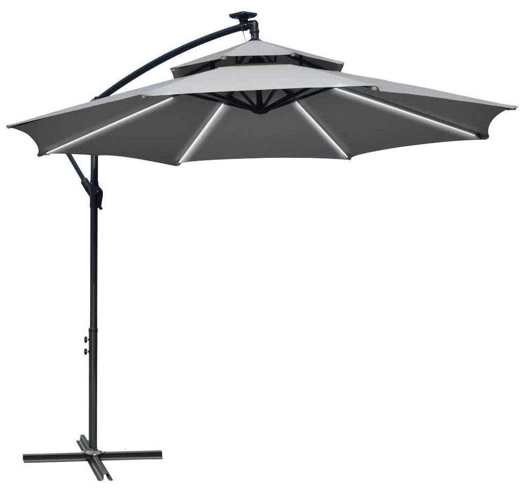 3m Cantilever Garden Parasol with Double Roof & LED Solar Lights – Black