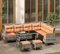7-Seater Rattan Garden Sofa Set with Glass Table – Orange Cushions