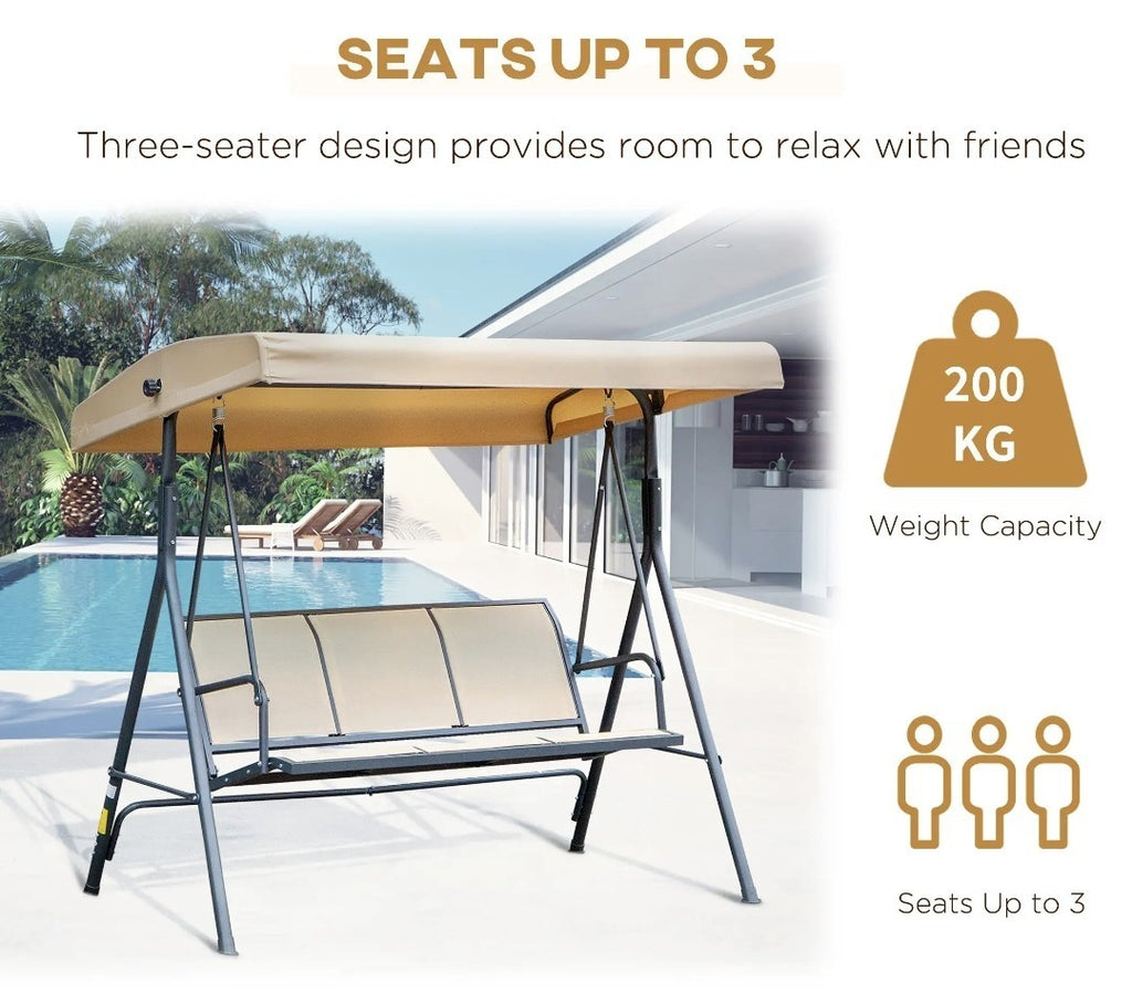 3-Seater Garden Swing Chair with Canopy – Beige