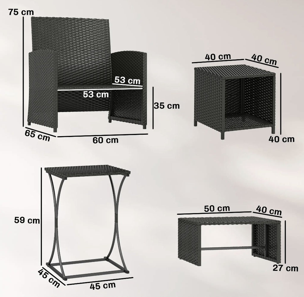 6-Piece Space-Saving Rattan Patio Furniture Set with Cushions – Black