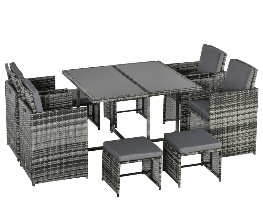 9-Piece 8-Seater Rattan Garden Dining Set with Wicker Table – Grey